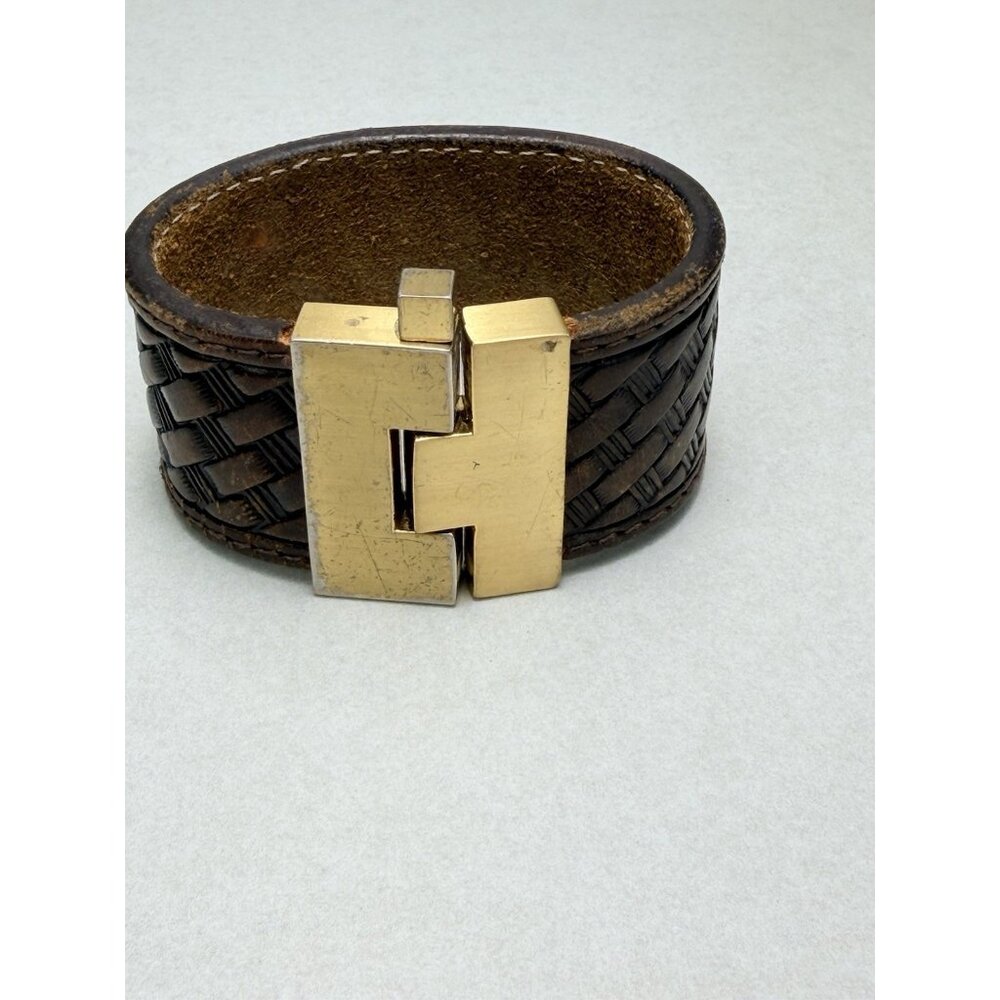 Leighelena Womens Genuine Leather Stingray Wide Jigsaw Cuff Bracelet Disigner